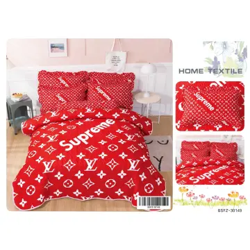 Comforter sets full set red supreme louis vuitton bedding set