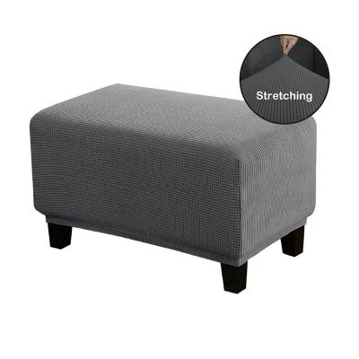 Ottoman Slipcover Elastic Plush Ottoman Cover Solid Color All-inclusive Chair Protector Piano Rectangle Stool Cover Home Decor