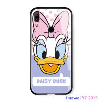 UCUCเคสโทรศัพท์ HuaweiY7 Prime 2019ปลอกHuawei Y7 2019การ์ตูนมิ๊กกี้มินนี่โดนัลด์Daisyเป็ดหมีพูDot Designเคสมันวาวกระจกเทมเปอร์ฝาหลังปลอก