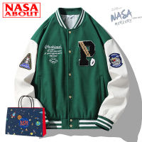 เสื้อแจ็คเก็ตเบสบอล Nasa ชายหญิงคู่รักฤดูใบไม้ผลิและฤดูใบไม้ร่วงสไตล์ฮ่องกงแฟชั่นหลวมปักลายเบสบอลเสื้อแจ็คเก็ตผู้ชาย