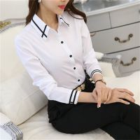 Brookv HuttbAi Home OL Work Wear White Blue Blouse Plus Size Long Sleeve Turn-down Collar Formal Elegant Ladies Female Shirt Ladies Tops School