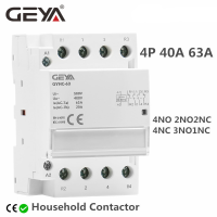 GEYA ราง Din AC คอนแทค4P 63A 4NO 4NC 2NO2NC ใช้ในบ้านหรือสำหรับชาร์จคอนแทคเตอร์คุณภาพดี