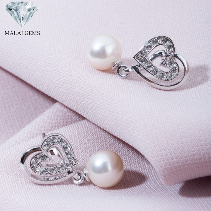 malai-gems-ต่างหูมุก-เงินแท้-silver-925-เพชรสวิส-cz-เคลือบทองคำขาว-รุ่น-51000001-แถมกล่อง-ต่างหูเพชร-ต่างหูเงินแท้