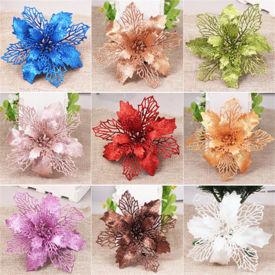 Festive Flower Decorations Sparkling Party Table Decor Noel Home Decorations Christmas Table Setting Decor Red Glitter Powder Flower Heads