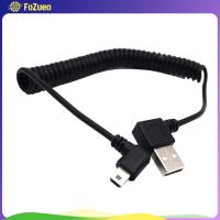 FoZueo USB ทำมุม90องศา2.0ตัวผู้ไปยังมุมซ้าย Mini B 5P ตัวผู้สายสปริง