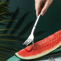 2 in 1 Watermelon Slicer with Fork Durable Watermelon Cutter Stainless Steel Watermelon Cutting Ruler for Fruit Plate Graters  Peelers Slicers