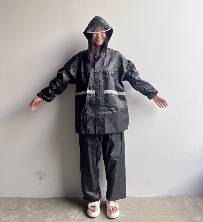 เสื้อกันฝน-waterproof-rain-suit-มีแถบสะท้อนแสง-รุ่น-หมวกติดเสื้อคุณภาพดีราคาถูกมีหลายสีให้เลือก