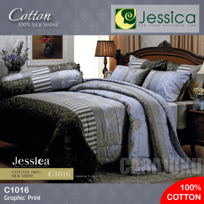 JESSICA ชุดผ้าปูที่นอน Cotton 100% พิมพ์ลาย Graphic C1016 #เจสสิกา ชุดเครื่องนอน 6ฟุต ผ้าปู ผ้าปูที่นอน ผ้าปูเตียง ผ้านวม กราฟฟิก