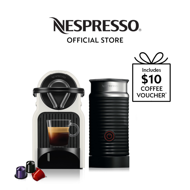 Nespresso® Inissia Coffee Machine, White & Aeroccino Milk Frother