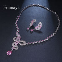 Emmaya nd Fashion Water Drop Shape AAA Cubic Zircon Three Colors Crystal Earrings Necklace Set For Women Bride Jewelry Gift