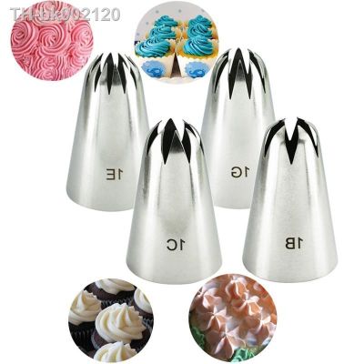 ☈☑▧ 4pcs Large Icing Piping Nozzles For Decorating Cake Baking Cookie Cupcake Piping Nozzle Stainless Steel Pastry Tips 1B 1C 1E 1G