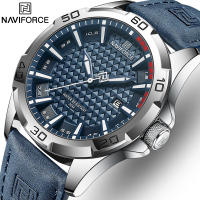 NAVIFORCE นาฬิกาแฟชั่นสำหรับผู้ชาย,นาฬิกาควอตซ์สายหนังกันน้ำนาฬิกาลำลองแสดงวันที่เรืองแสงนาฬิกาผู้ชาย