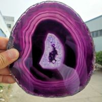 Natural agate slices coaster Polished purple Agate Slice+stents 120-140MM