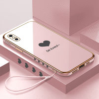 (คลังสินค้าพร้อม) เคสเคสมือถือสำหรับ iPhone XS MAX พร้อมสายคล้อง + กรอบขอบสี่เหลี่ยมหัวใจคนรักชุบฝาหลังแบบนิ่ม