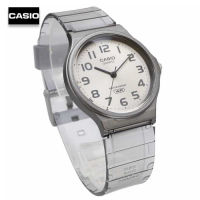 Velashop นาฬิกาข้อมือผู้ชาย ผู้หญิงคาสิโอ Casio Standard สายเรซิ่นใสสีเทา หน้าปัดสีเทา รุ่น MQ-24S-8BDF, MQ-24S-8B, MQ-24S, MQ-24, MQ24