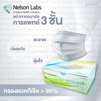 หน้ากากอนามัย 3 ชั้น ทางการแพทย์ HYGUARD สีขาว (50ชิ้น/กล่อง) ผลิตในไทย