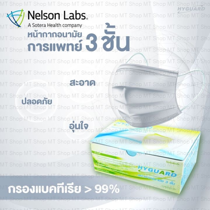 หน้ากากอนามัย-3-ชั้น-ทางการแพทย์-hyguard-สีขาว-50ชิ้น-กล่อง-ผลิตในไทย