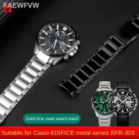 ☾สำหรับ Casio EFR-303DB/EFR-303L นาฬิกาข้อมือสายเหล็กสเตนเลสปลายโค้งสายนาฬิกาสายรัดข้อมือโลหะ22มม. ตัวล็อกสายรัดข้อมือของผู้ชาย