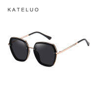 【พร้อมกล่อง】แว่นกันแดดโพลาไรซ์สำหรับสุภาพสตรี Kateluo A0755 TR กรอบแว่นตาสี่เหลี่ยมโลหะสำหรับเดินทางกระจกบังแดดกลางแจ้ง