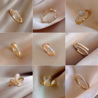 Luxury Gold Color Pearl Zircon Rings for Woman Vintage Sexy Open Ring Party Joint Ring Fashion Elegant Jewelry Gifts