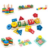 Wooden Montessori Building Blocks Toy Color Geometric Shape Match Kids Puzzle Toys Early Learning Educational Gifts for Boy Girl
