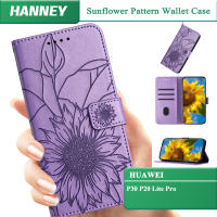 HANNEY สำหรับ Huawei P30 P20 Lite Pro เคสโทรศัพท์หรูหรากระเป๋าสตางค์หนังพียูฝาพับหนังลายดอกทานตะวันปกป้องทุกรูปแบบเคสโทรศัพท์มือถือที่ต้องพร้อมสายคล้อง HX-006