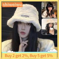 SHIWEIWU2558285 ผ้ากำมะหยี่เทียม หมวกทรงถัง หนาขึ้น เกาหลีแบบเกาหลี หมวกฤดูหนาวหมวก แฟชั่นสำหรับผู้หญิง สีทึบทึบ หมวกชาวประมงหมวก สำหรับผู้หญิง