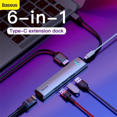 Baseus ฮับพอร์ต6-In-1แท่นวางมือถือ Type-C ไปยัง PD ของ USB3.0 HD อะแดปเตอร์ RJ45แยก Type C ฮับสำหรับคอมพิวเตอร์สำหรับโทรศัพท์