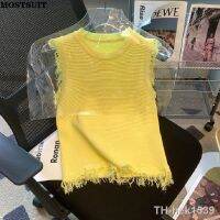 【hot】✙۞  2023 Knitted Sweater Vests Sleeveless O-neck Crop Ladies Jumpers Pullovers