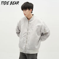 TIDE BEAR เสื้อแจ็คเก็ตแขนยาวดาวแจ็คเก็ตปักลายไฮสตรีทของผู้ชาย,เสื้อโค๊ตคู่รักหลวมโอเวอร์ไซส์อินเทรนด์