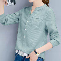 Blouse Women Striped Ladies Tops Long Sleeve Casual V-Neck Button Loose Blouses Korean Fashion Shirts 2022 Spring Blusas Muje