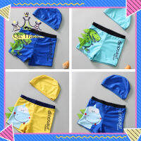 【จัดส่งที่รวดเร็ว✨】2pcs/set For 1-12 Years Old Boy Polyester Swimming Trunks Cartoon With Swimming Cap Swimming Set