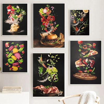 Gastronomy And Poster Canvas Painting Salad Pasta Burger Ingredients Food Wall Restaurant