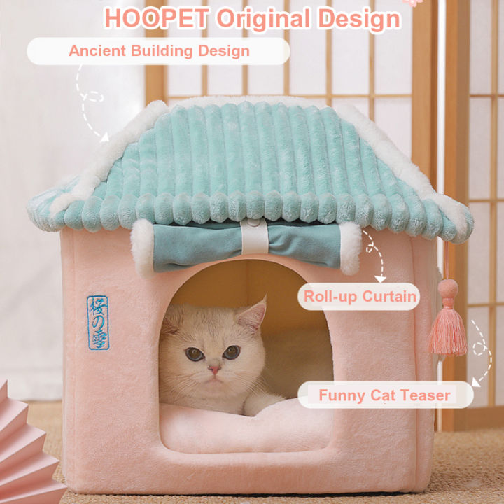 hoopet-cute-fully-enclosed-house-for-cats-warmth-winter-pet-house-super-soft-sleeping-bed-for-puppy-cat-house-suppliers