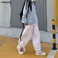 Cargo Pants Women Baggy 2020 Spring Pockets Fashion Elastic Waist Streetwear Vintage Neutral Style Solid College Joggers Retro