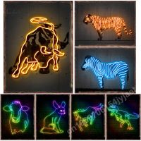 Neon Animal Wall Art ป้ายโลหะดีบุก Farmhouse Decor Bar Club Party รถจักรยานยนต์โรงรถ Cafe ร้านอาหารอุปกรณ์ตกแต่งบ้าน New