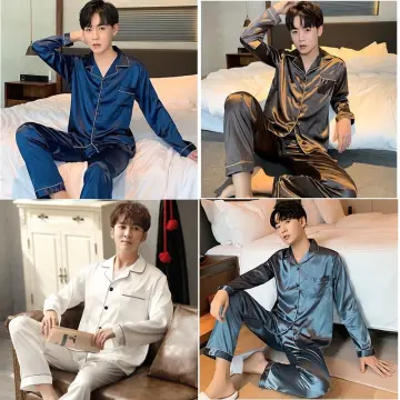 Plus Size 5XL 130kg Men's Silky Satin Pajamas Sets Casual Home Clothes For  Male Big Leisure Nightgown Sleepwear Pyjamas Suit