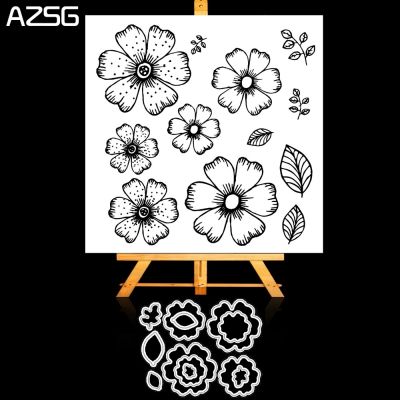 【CW】 Flowers and Leaves Petals Metal Cutting Dies and Clear Stamp Set forScrapbooking Photo Album Decoretive Embossing Stencial
