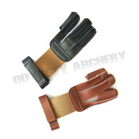 Archery Glove 3 Fingers Tip Pull Bow Arrow Leather PVC Brown Archery Finger Guard Hand Gloves PU