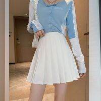 【CC】™♘❐  Pleated Skirt 2022 High-waisted A-line Preppy Anti-glare Korean Womens