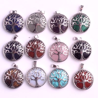 Wholesale 24pcslot Tree of Life Pendant Necklace Lapis lazuli Natural Stone Pendants Handmade Reiki Charm Jewelry Free Shipping