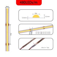 ไฟแถบ LED COB ความเข้มสูงมีความยืดหยุ่นสูงสูง FOB ซัง480/528Leds/M เทปไฟสีฟ้า/สีเขียว/สีแดง DC12V หรี่แสงเชิงเส้น/24V