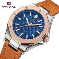 「Dark blue watch」NAVIFORCE นาฬิกากีฬาแฟชั่นดีไซน์มินิมอลสำหรับผู้หญิง,นาฬิกาผู้หญิงควอตซ์ลำลองนาฬิกาข้อมือหนัง