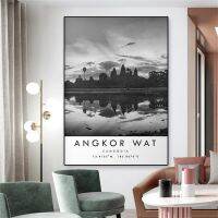 ⊙❉✎ Modern Angkor Wat Travel พิมพ์กัมพูชาโปสเตอร์สีดำและสีขาวที่ไม่ซ้ำกัน Wall Art ภาพวาดผ้าใบพิกัด Minimalist Home Decor