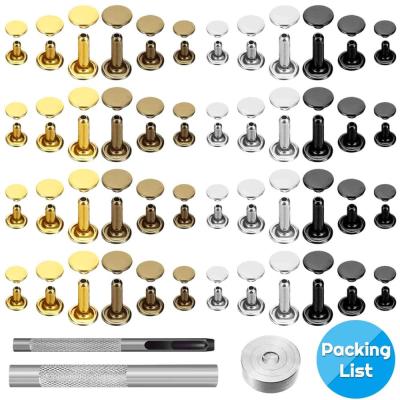 DIY Leather Rivets Kit Double Cap Brass Rivets Leather Studs with Setting Tools for Leather Repair &amp; Crafts,4 Colors&amp;3Sizes Set