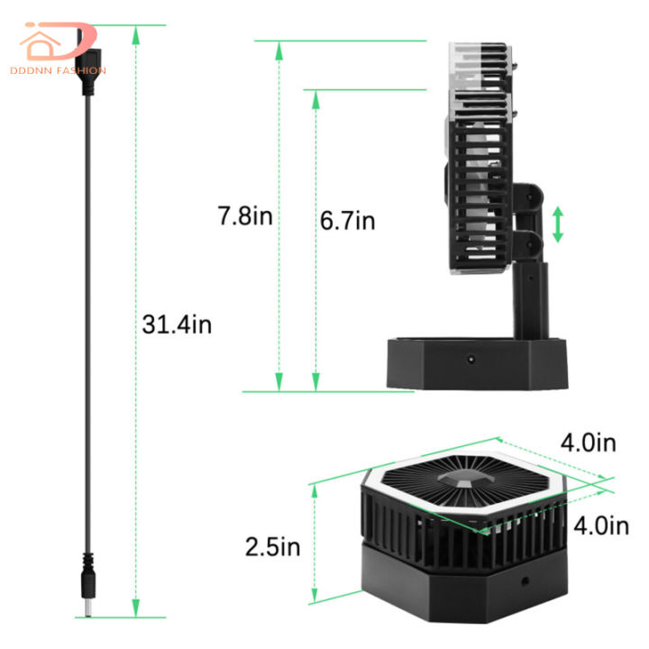 พัดลมมินิพับได้แบบพกพาพร้อมไฟ-led-ชาร์จไฟได้พัดลม-usb-มุมสูงปรับได้สำหรับการเดินทางสำนักงานบ้าน