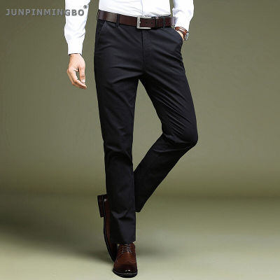 JUNPINMINGBO กางเกงสูทธุรกิจทางการ CEO กางเกงบางพอดีสำนักงานทำงานผ้าฝ้ายเนื้อนุ่มระบายอากาศได้ดีเสื้อผ้าลำลอง
