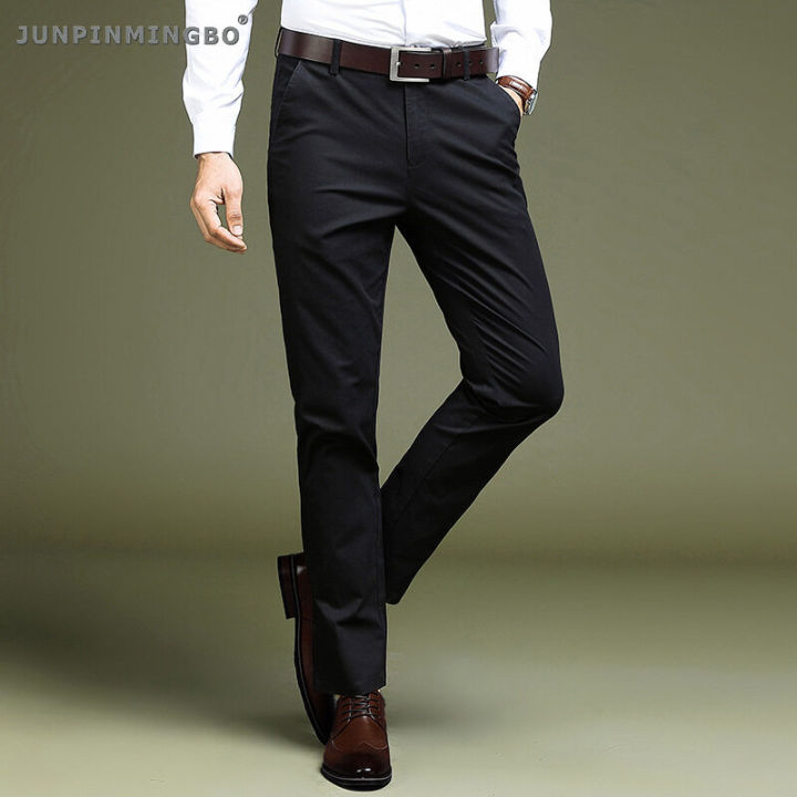 junpinmingbo-กางเกงสูทธุรกิจทางการ-ceo-กางเกงบางพอดีสำนักงานทำงานผ้าฝ้ายเนื้อนุ่มระบายอากาศได้ดีเสื้อผ้าลำลอง