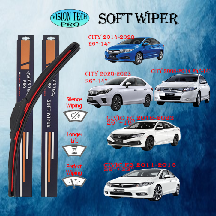 VisionTech (Premium Rubber) Wiper (Honda City 26"+14" & 24"+14
