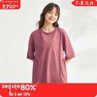 GIORDANO Women T-Shirts 100% Cotton Ruffle Hem Fashion Tee Crewneck Solid Color Summer Short Sleeve Casual Tshirts 05323391